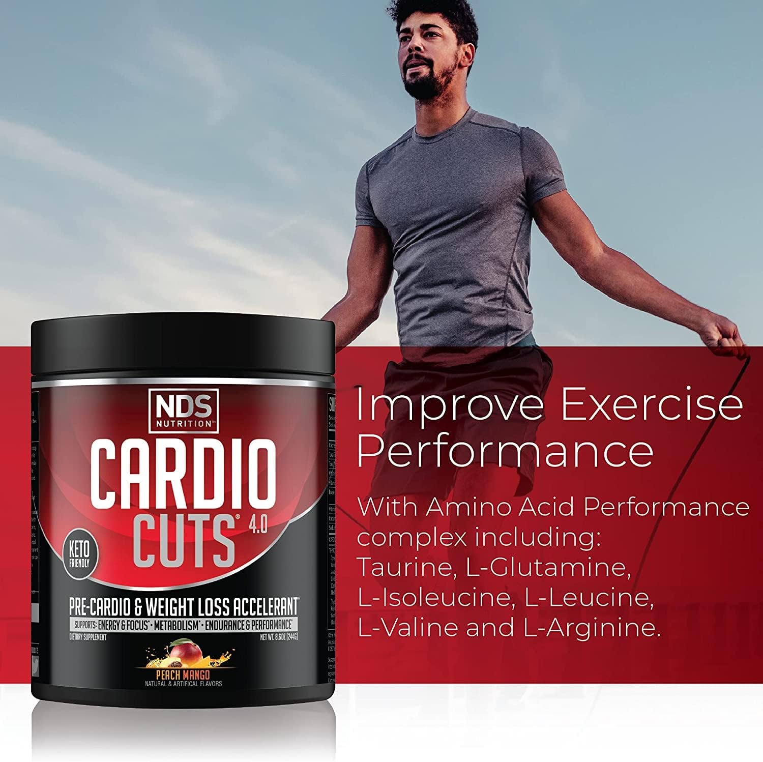 NDS Nutrition Cardio Cuts 4.0 Peach Mango - 20 Servings, Energy Booster Supplement for Cardiovascular Health