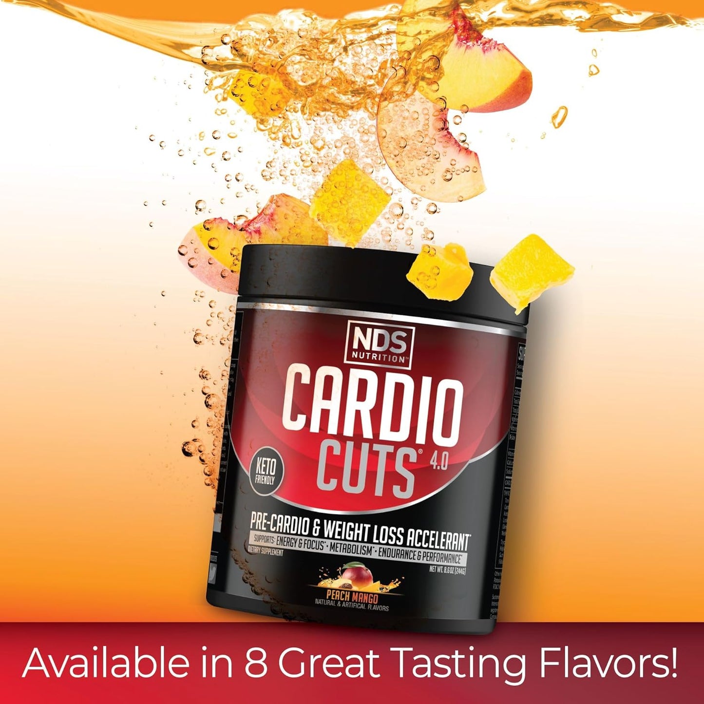 NDS Nutrition Cardio Cuts 4.0 Peach Mango - 20 Servings, Energy Booster Supplement for Cardiovascular Health