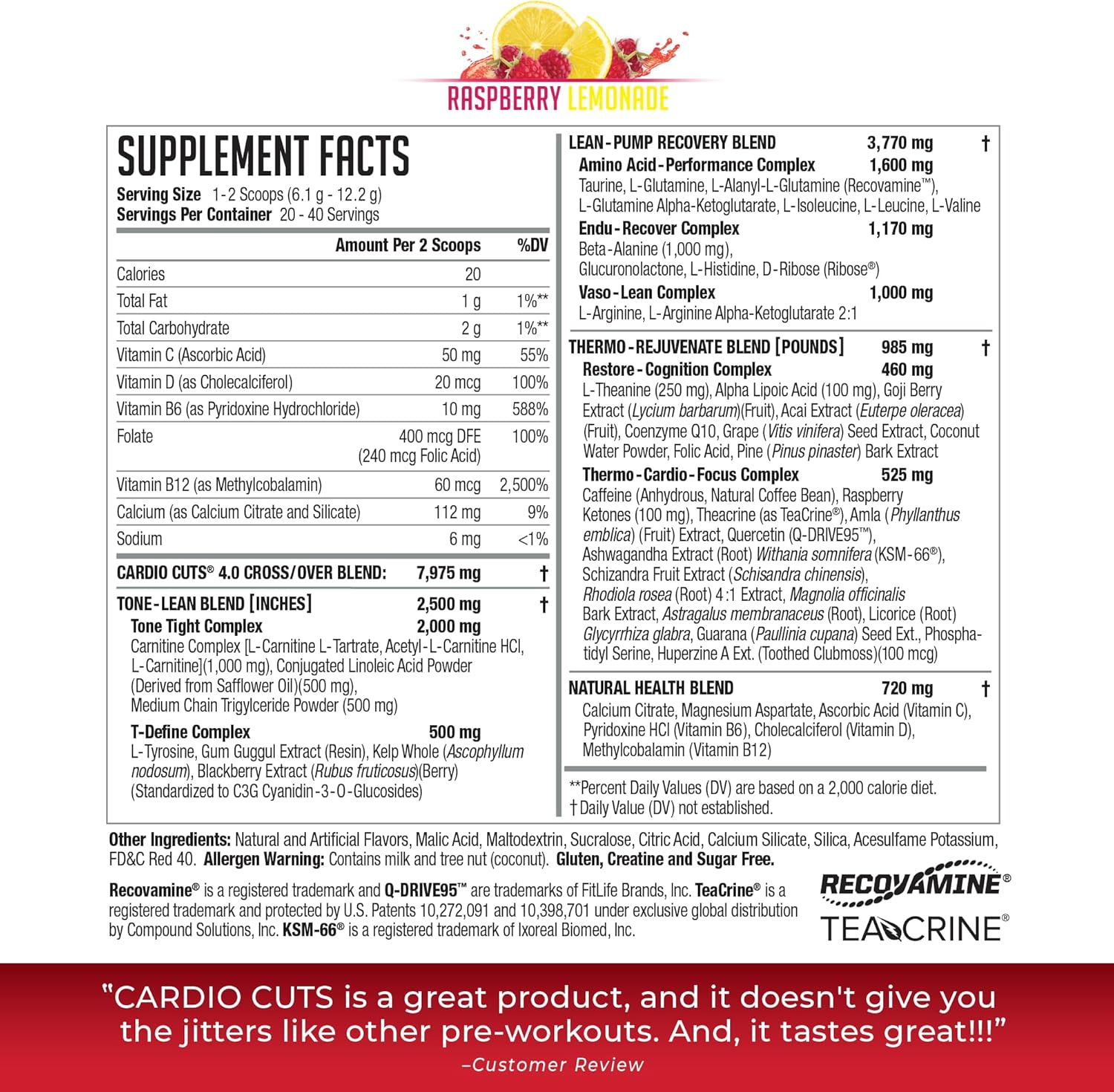 NDS Nutrition Cardio Cuts 4.0 Raspberry Lemonade Supplement - 8.6 oz for Enhanced Performance