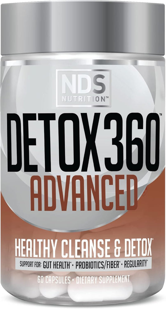 NDS Nutrition Detox 360 Advanced: Complete Cleanse with Probiotics & Fiber - Support Gut Health, Regularity, Digestion - 60 Capsules