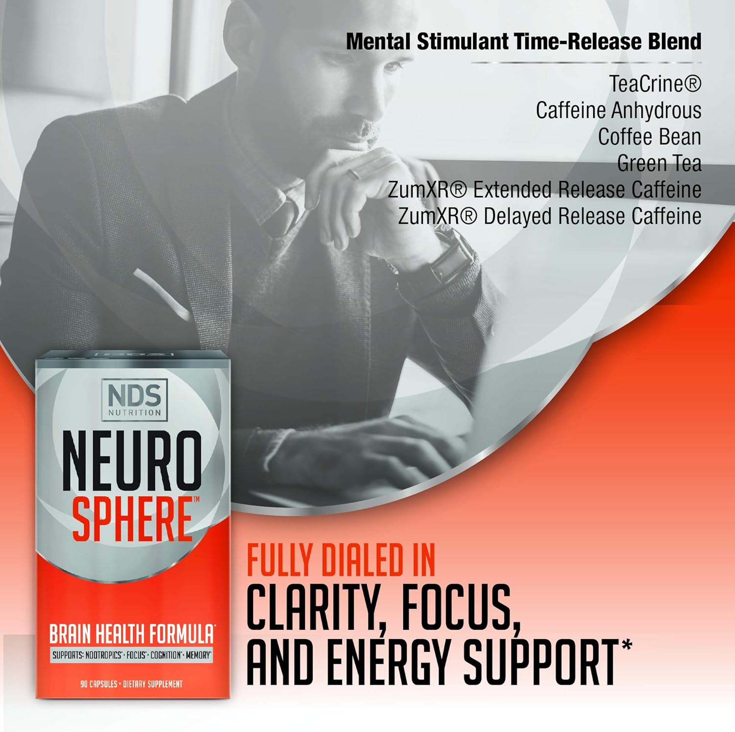NDS Nutrition Neuro Sphere Brain Health Formula - Nootropic for Focus, Energy, & Immunity - 90 Capsules