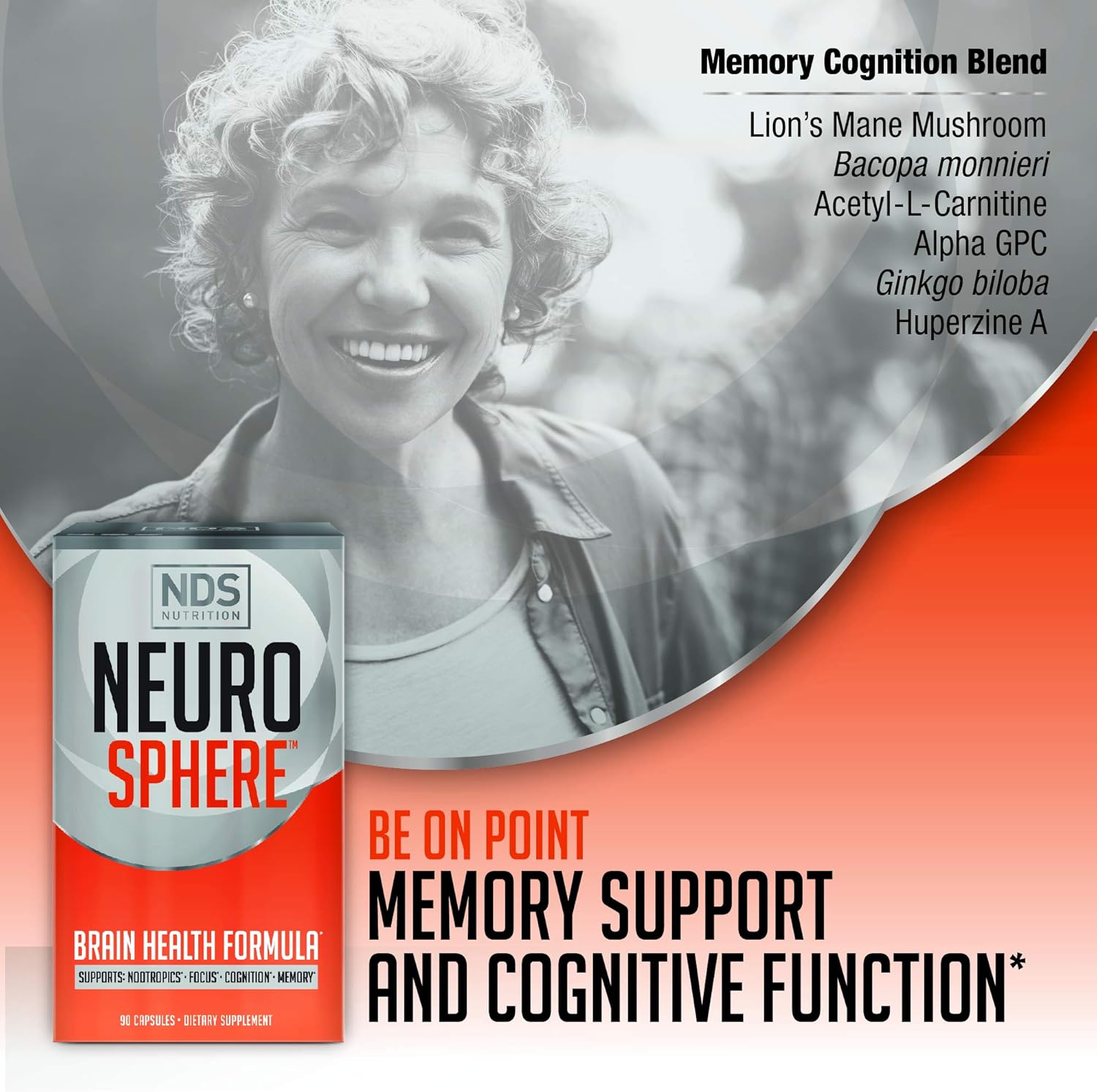 NDS Nutrition Neuro Sphere Brain Health Formula - Nootropic for Focus, Energy, & Immunity - 90 Capsules