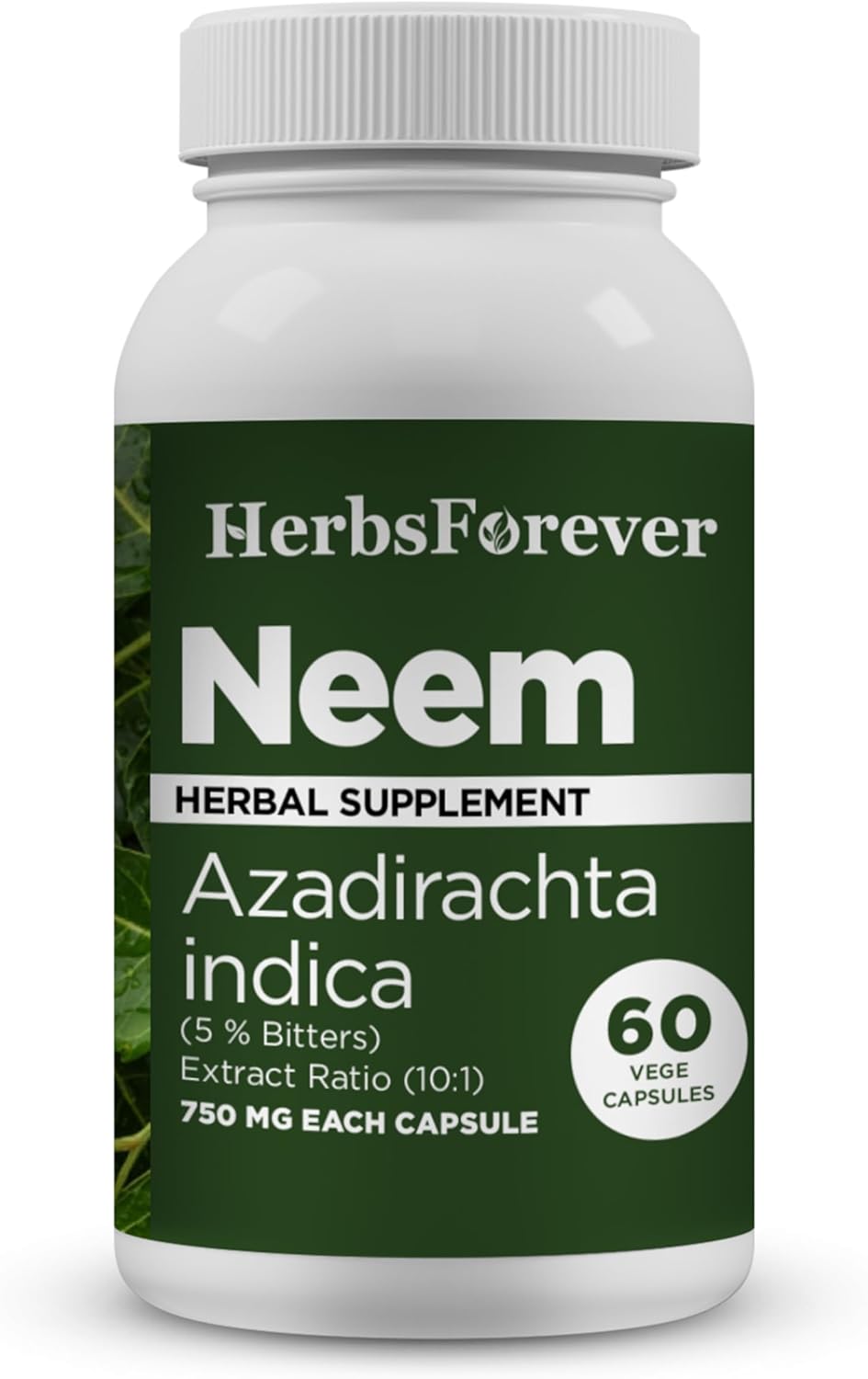 Neem Capsules - Organic Azadirachta Indica Skin Supplement - 60 Vegetarian Capsules by Herbsforever