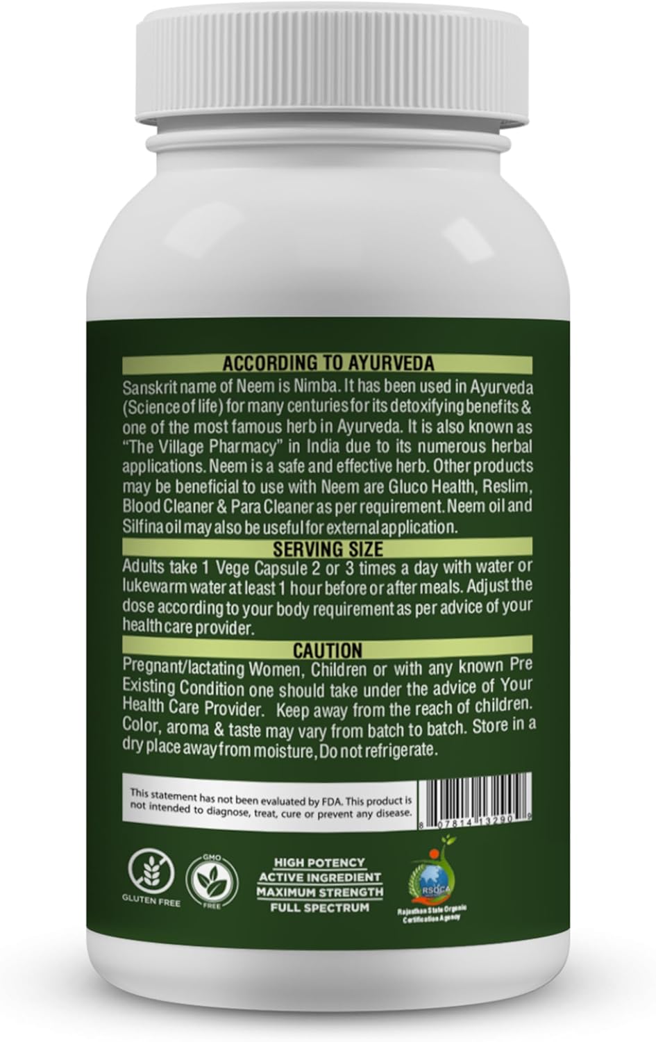 Neem Capsules - Organic Azadirachta Indica Skin Supplement - 60 Vegetarian Capsules by Herbsforever