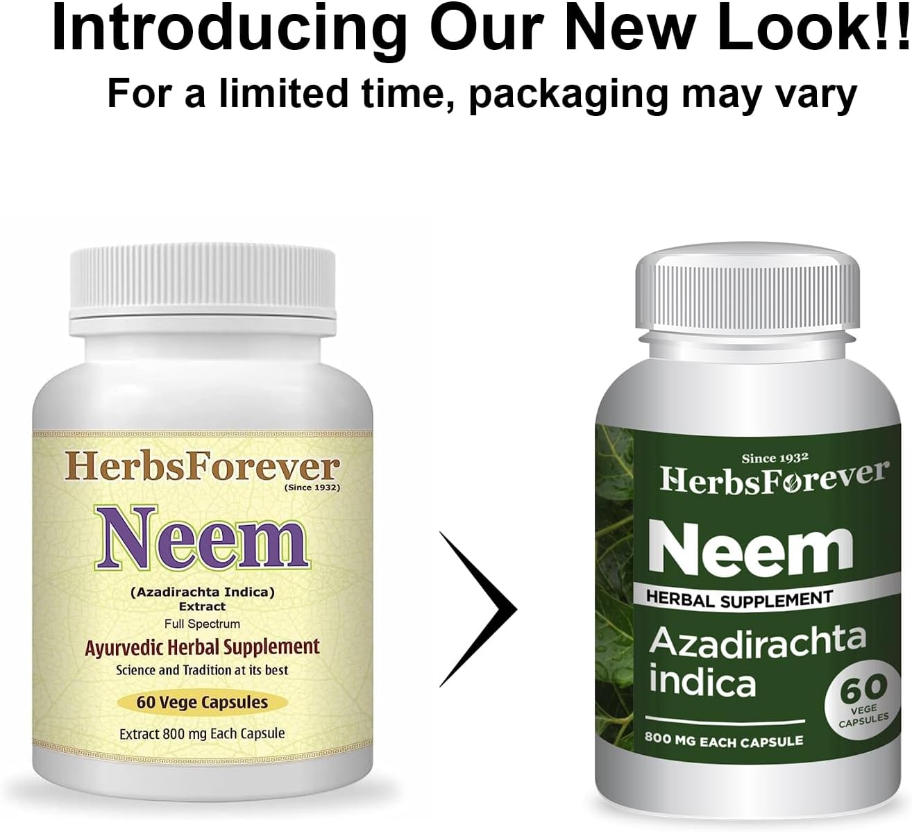 Neem Capsules - Organic Azadirachta Indica Skin Supplement - 60 Vegetarian Capsules by Herbsforever