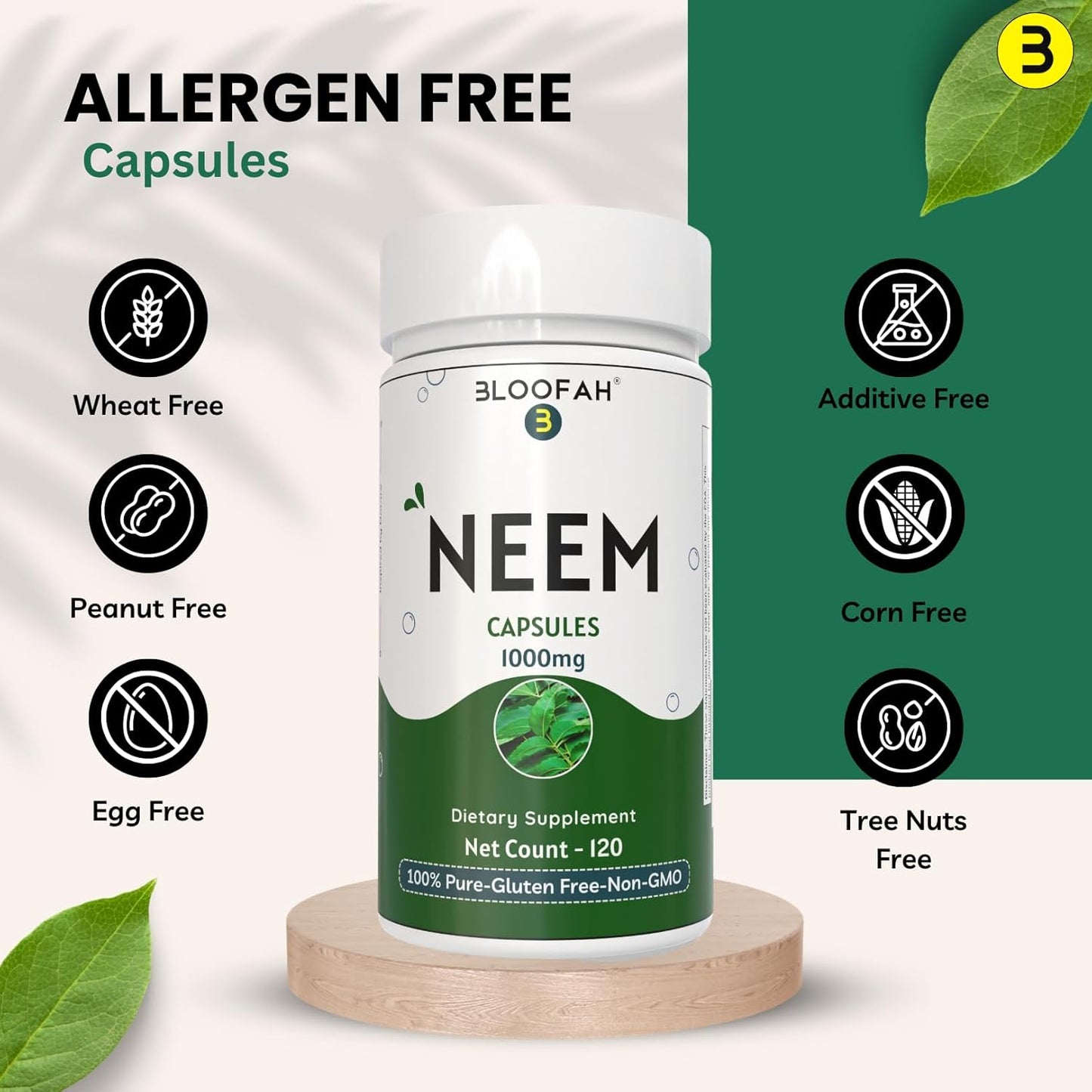 Neem Leaf Capsules 1000mg Powder | Herbal Supplement | Non-GMO, Gluten-Free | No Artificial Additives | Traditional Formula (120 Count)