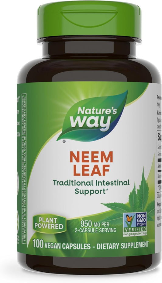 Neem Leaf Herbal Supplement for Intestinal Support - 950mg per Serving - Vegan - Non-GMO - 100 Capsules