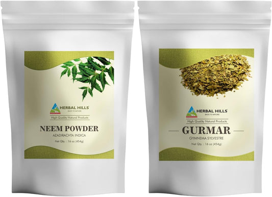 Neem Leaf Powder and Gurmar Powder Combo Pack by Herbal Hills - Gymnema Sylvestre Powder Combo Pack of 2