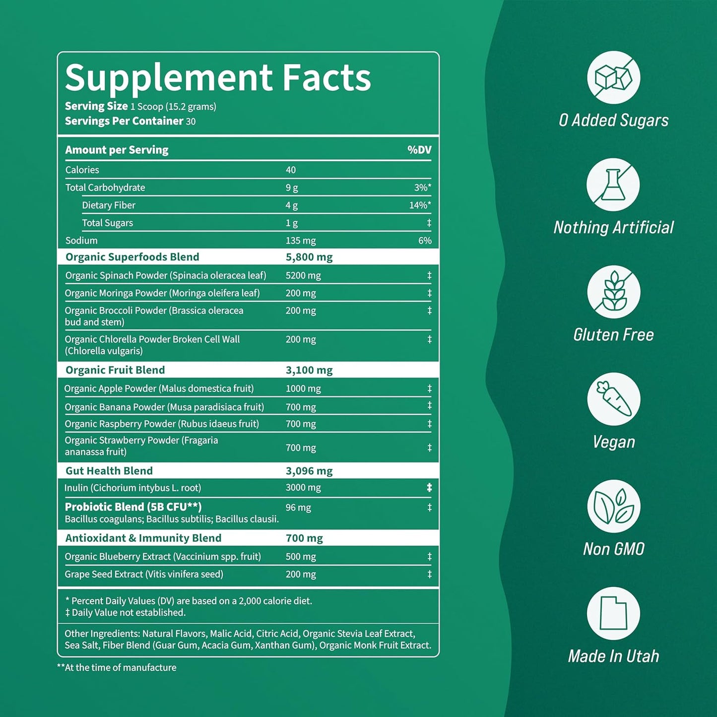 Nello Supergreens - Superfood Greens Drink Mix with Chlorella, Moringa, Spinach, & Broccoli + Digestive Enzymes & Probiotics - Mango Peach Flavor, 30 Servings