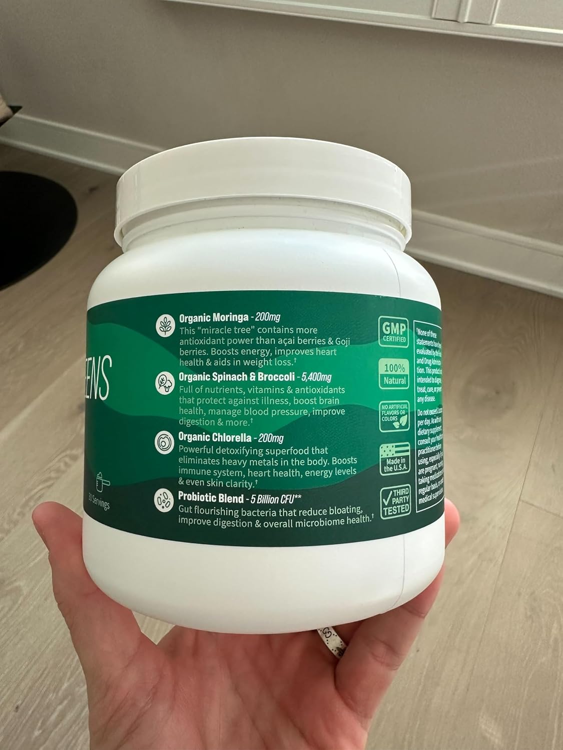 Nello Supergreens - Superfood Greens Drink Mix with Chlorella, Moringa, Spinach, & Broccoli + Digestive Enzymes & Probiotics - Mango Peach Flavor, 30 Servings
