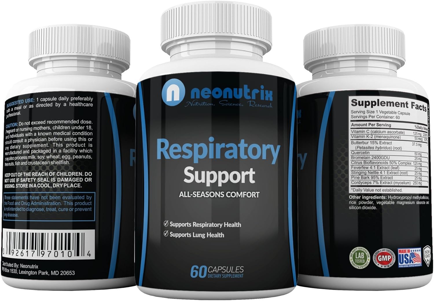 Neonutrix Lung Detox Cleanse Supplement for Smokers - Natural Respiratory Support - Vegetarian-Friendly Nasal Decongestant - 60 Capsules - Made in USA