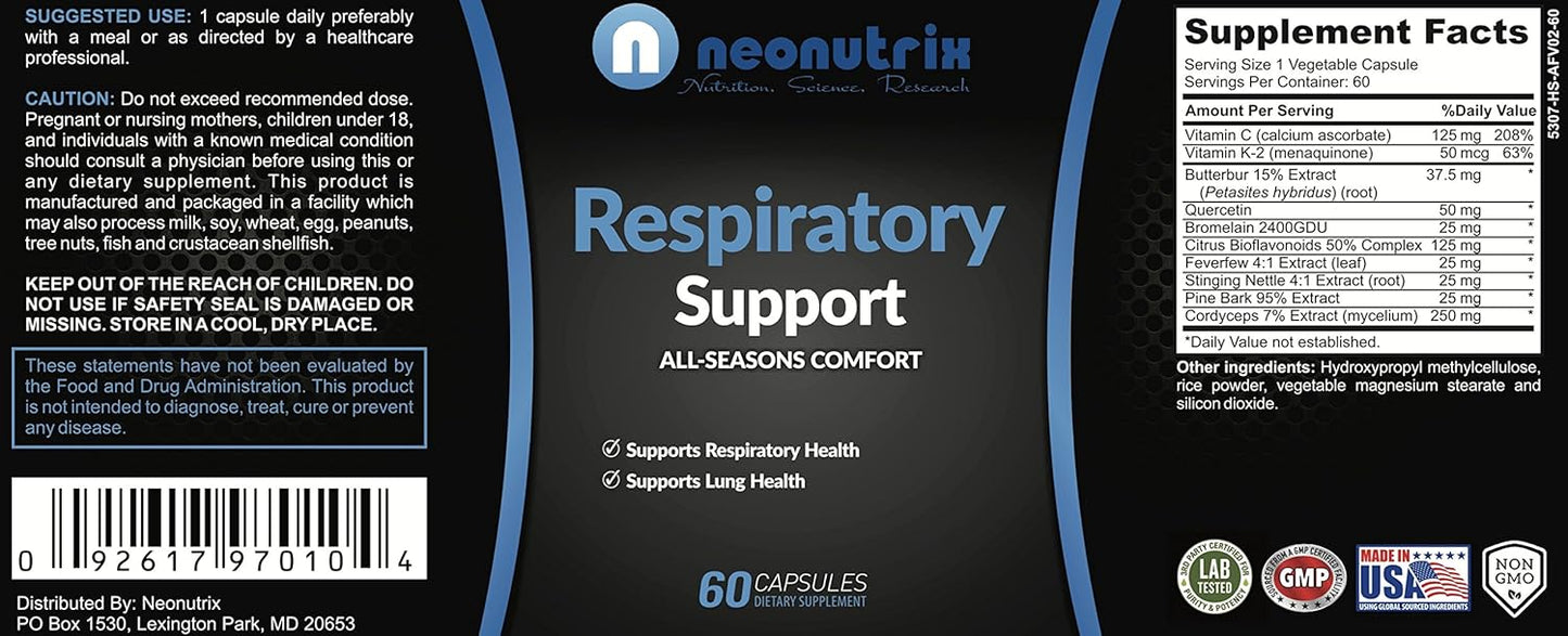 Neonutrix Lung Detox Cleanse Supplement for Smokers - Natural Respiratory Support - Vegetarian-Friendly Nasal Decongestant - 60 Capsules - Made in USA