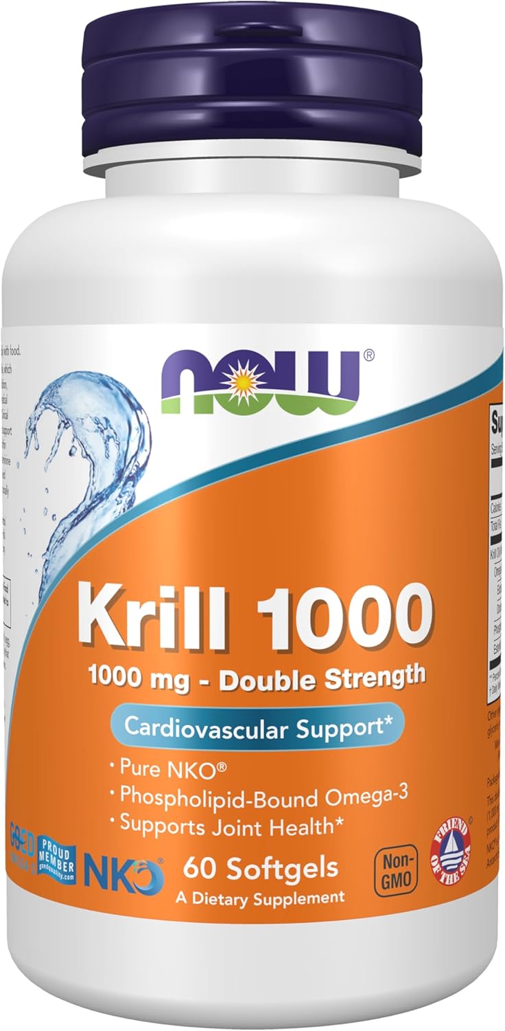Neptune Krill Oil Double Strength 1000 mg Softgels by NOW Foods - Omega-3 Supplement with Phospholipids - 60 Count