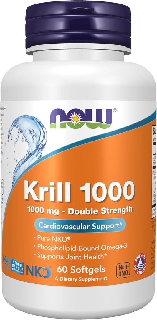 Neptune Krill Oil Double Strength 1000 mg Softgels by NOW Foods - Omega-3 Supplement with Phospholipids - 60 Count
