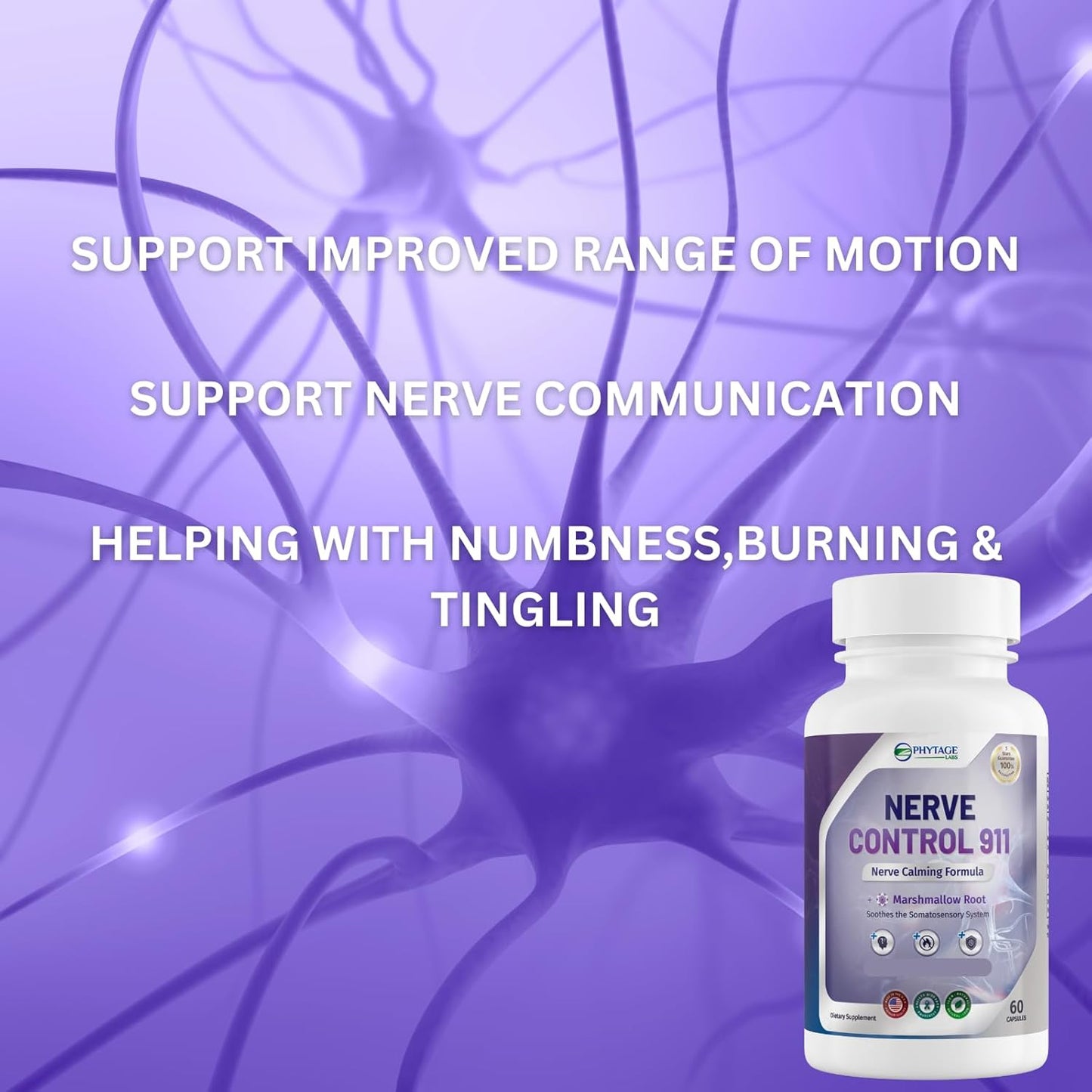 Nerve Control 911 by Phytage Labs - Natural Plant-Based Supplement for Nerve Health (60 Caps)