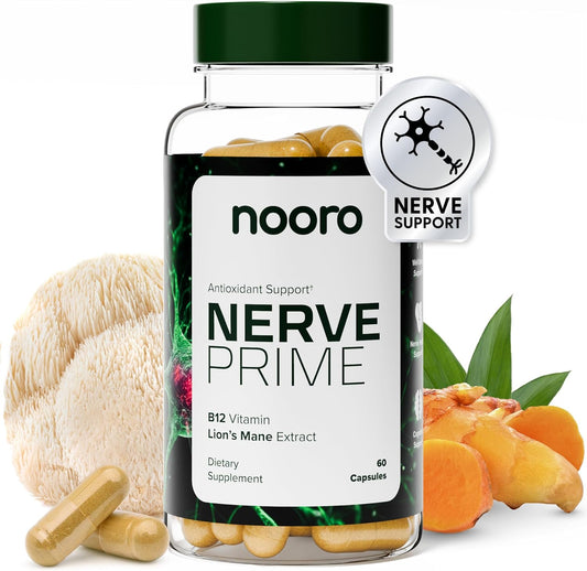 Nerve Prime Supplement with R-Alpha Lipoic Acid, Lion’s Mane Mushroom, Curcumin - Enhances Well-Being, Cognitive Function, Antioxidant Support - 30-Day Supply