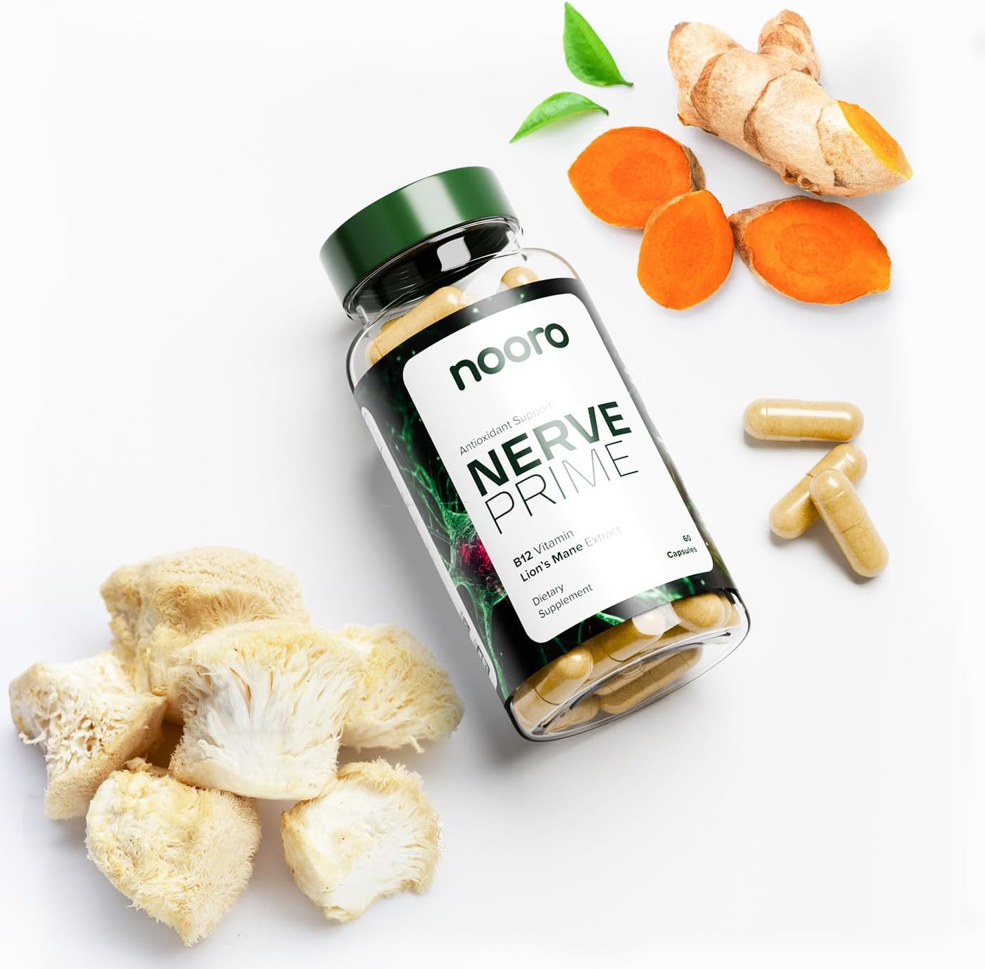 Nerve Prime Supplement with R-Alpha Lipoic Acid, Lion’s Mane Mushroom, Curcumin - Enhances Well-Being, Cognitive Function, Antioxidant Support - 30-Day Supply