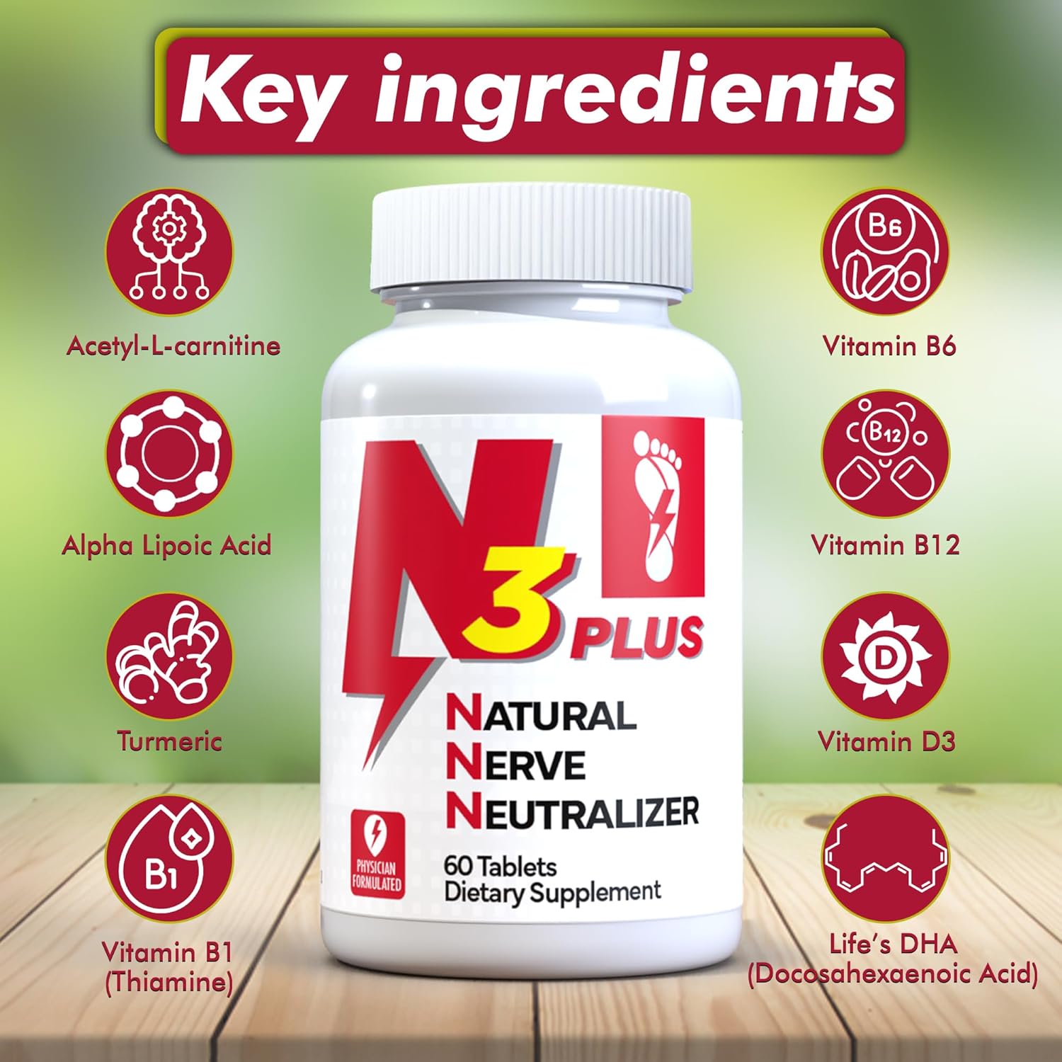 Nerve Repair & Regeneration Formula with Vitamin D3, B1, B6, B12, DHA, Alpha Lipoic Acid, Acetyl-L-Carnitine & Turmeric - Nerve Support Tablets