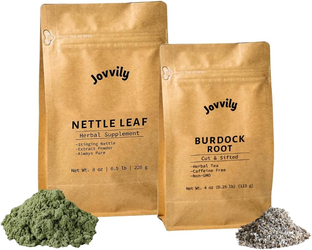 Nettle Leaf Powder and Burdock Root Bundle - Herbal Supplements & Teas in Various Sizes