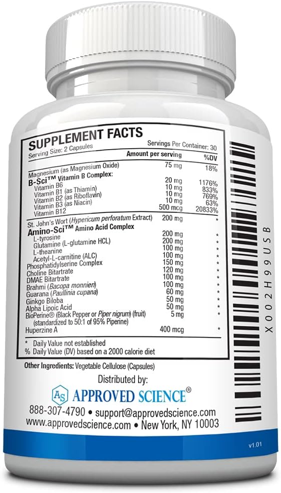 Neurexil Nootropic Support Supplement with DMAE for Brain Function, Memory, Clarity - L-Tyrosine, Ginkgo Biloba, Huperzine A, BioPerine - 60 Capsules
