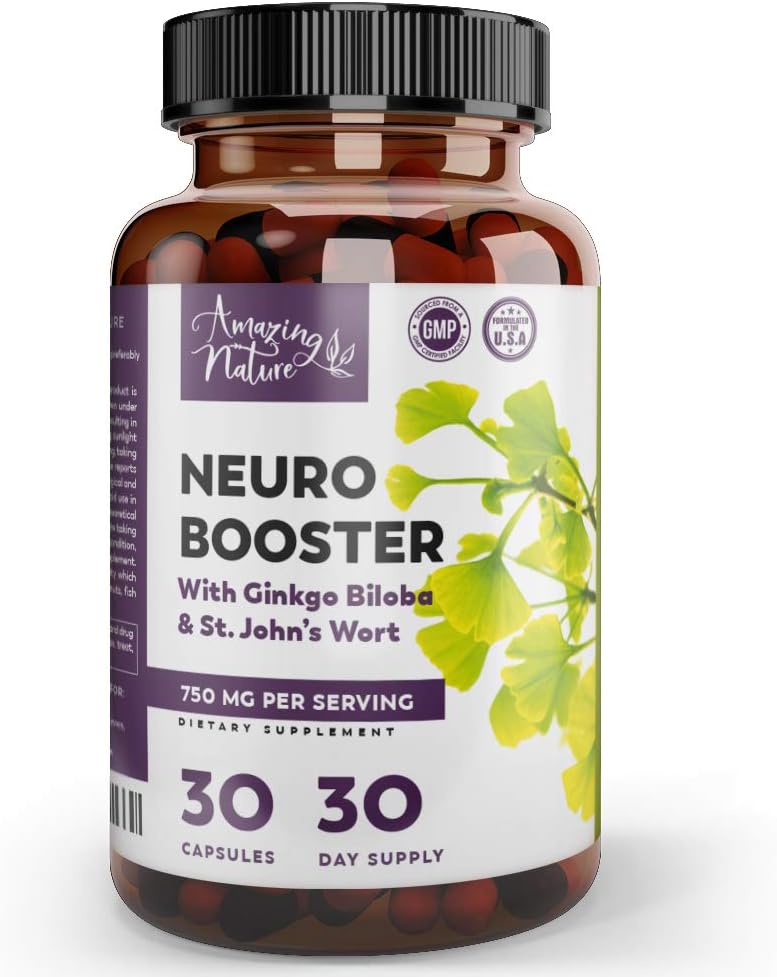 Neuro Booster Nootropic Supplement for Memory, Clarity, Focus, Relaxation - Gingko Biloba, Bacopa Monnieri, St. John’s Wort & More