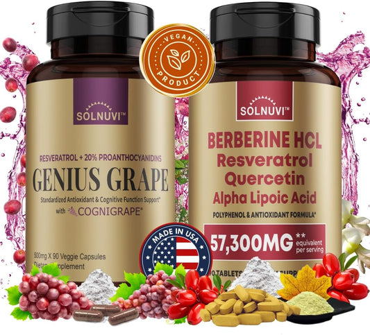 Neuro Defense Bundle: Berberine & Resveratrol Complex - Clinically Tested Brain Health Supplement with Cognigrape, Quercetin, Alpha Lipoic Acid - Antioxidant Support - Non-GMO, Gluten-free, Vegan