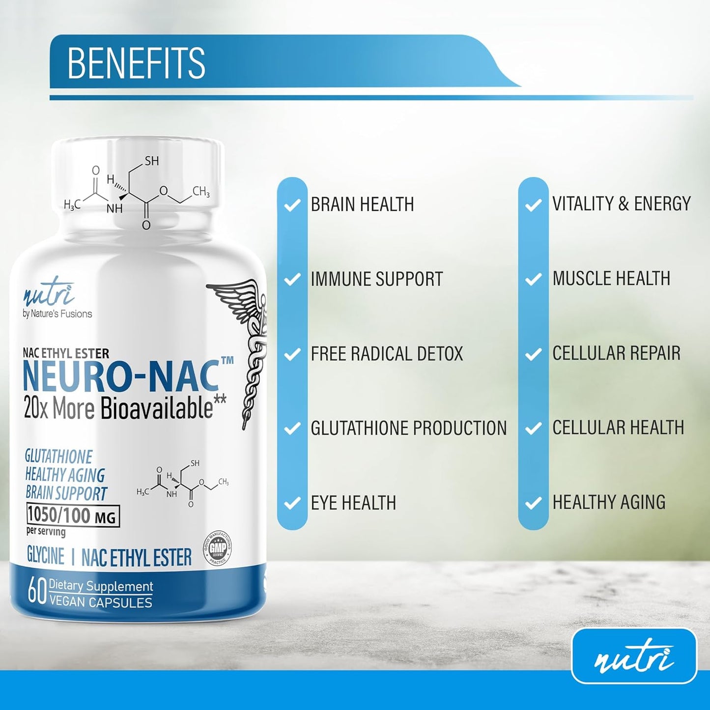 Neuro NAC Ethyl Ester and R Alpha Lipoic Acid 600mg Capsules by Nature's Fusions (60ct)