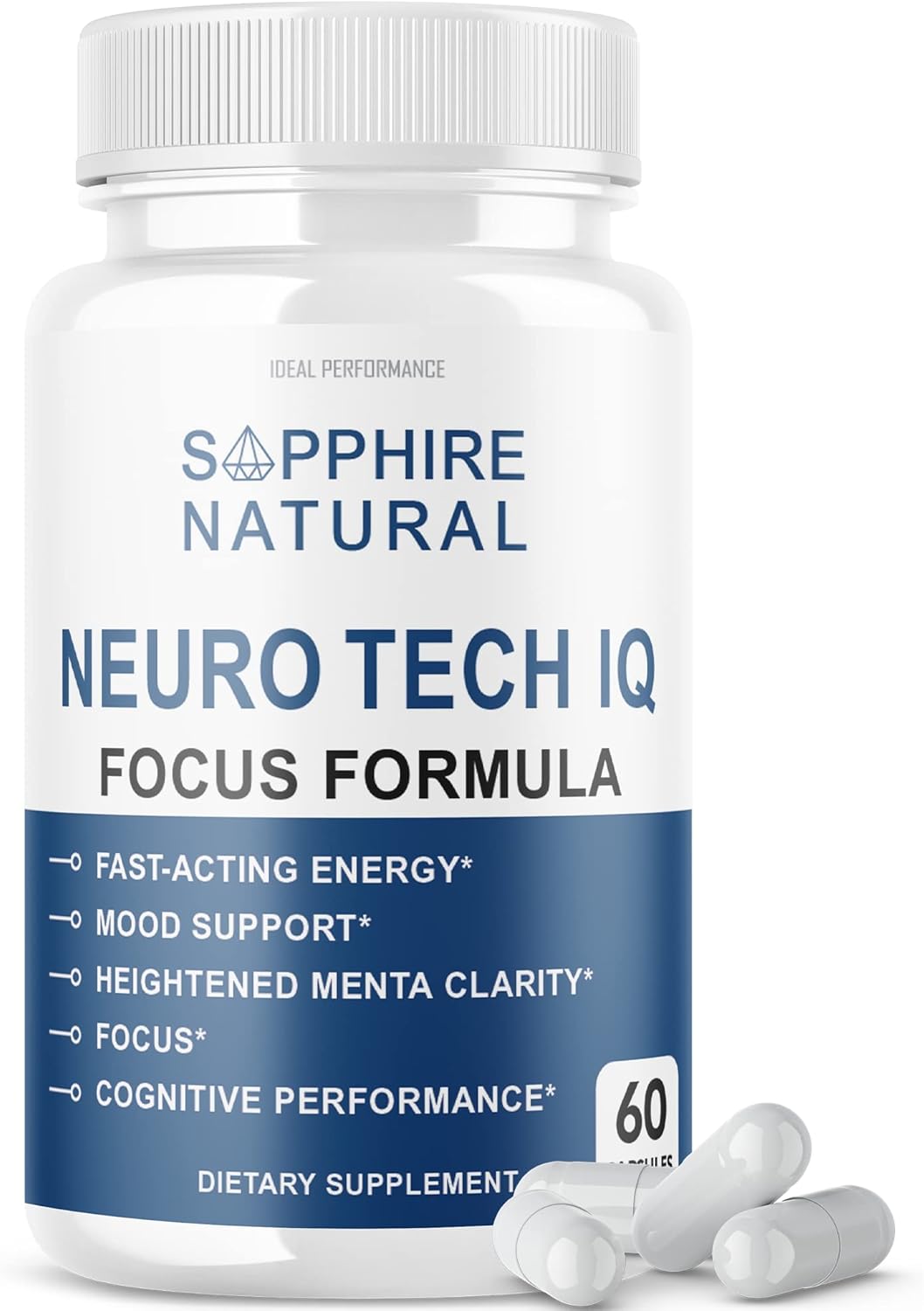 Neuro Tech IQ Brain Supplement - Focus Formula Pills for Ideal Performance (60 Capsules)