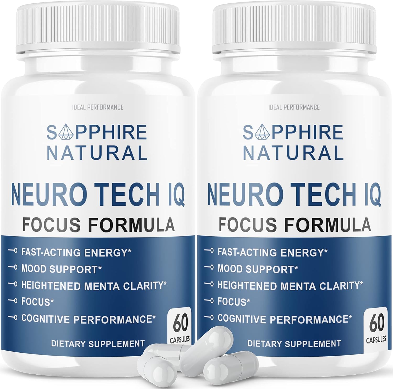 Neuro Tech IQ Brain Supplement - Focus Formula Pills (2 Pack, 120 Capsules) - Ideal Performance