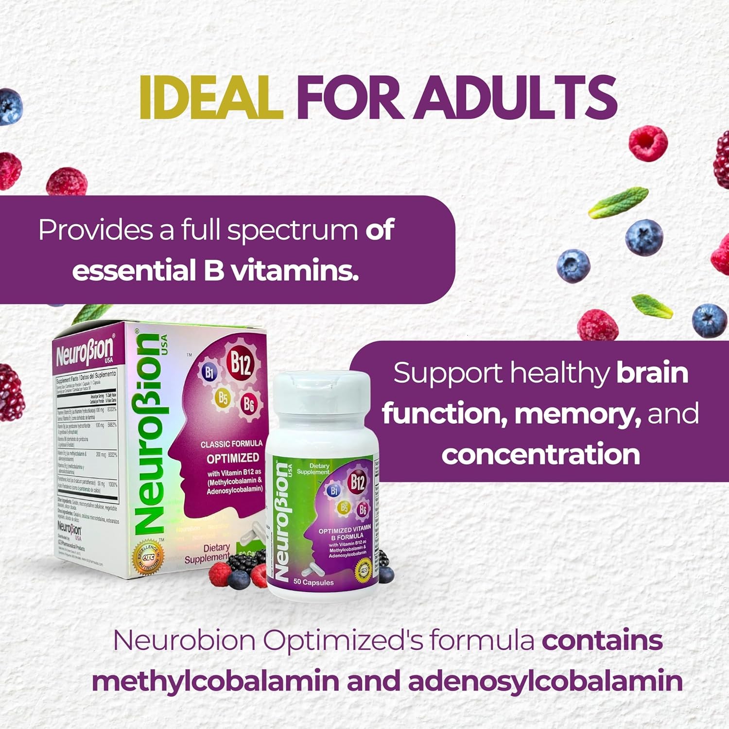Neurobion Classic Formula B12 Methylcobalamin Dietary Supplement - 50 Capsules for Optimal Neuro Health