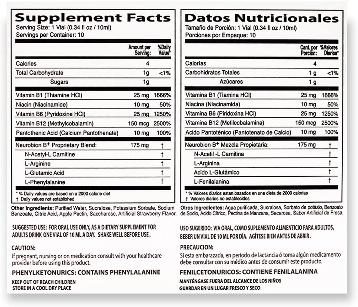 Neurobion Plus Liquid B Complex Dietary Supplement - Pack of 10 Vials