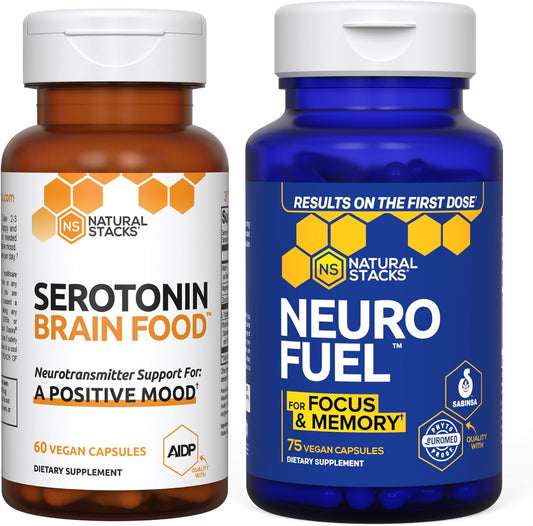 NeuroFuel Nootropic and Serotonin Brain Food Bundle - Boosts Memory, Mood, and Focus - 135 Capsules for Cognitive Support