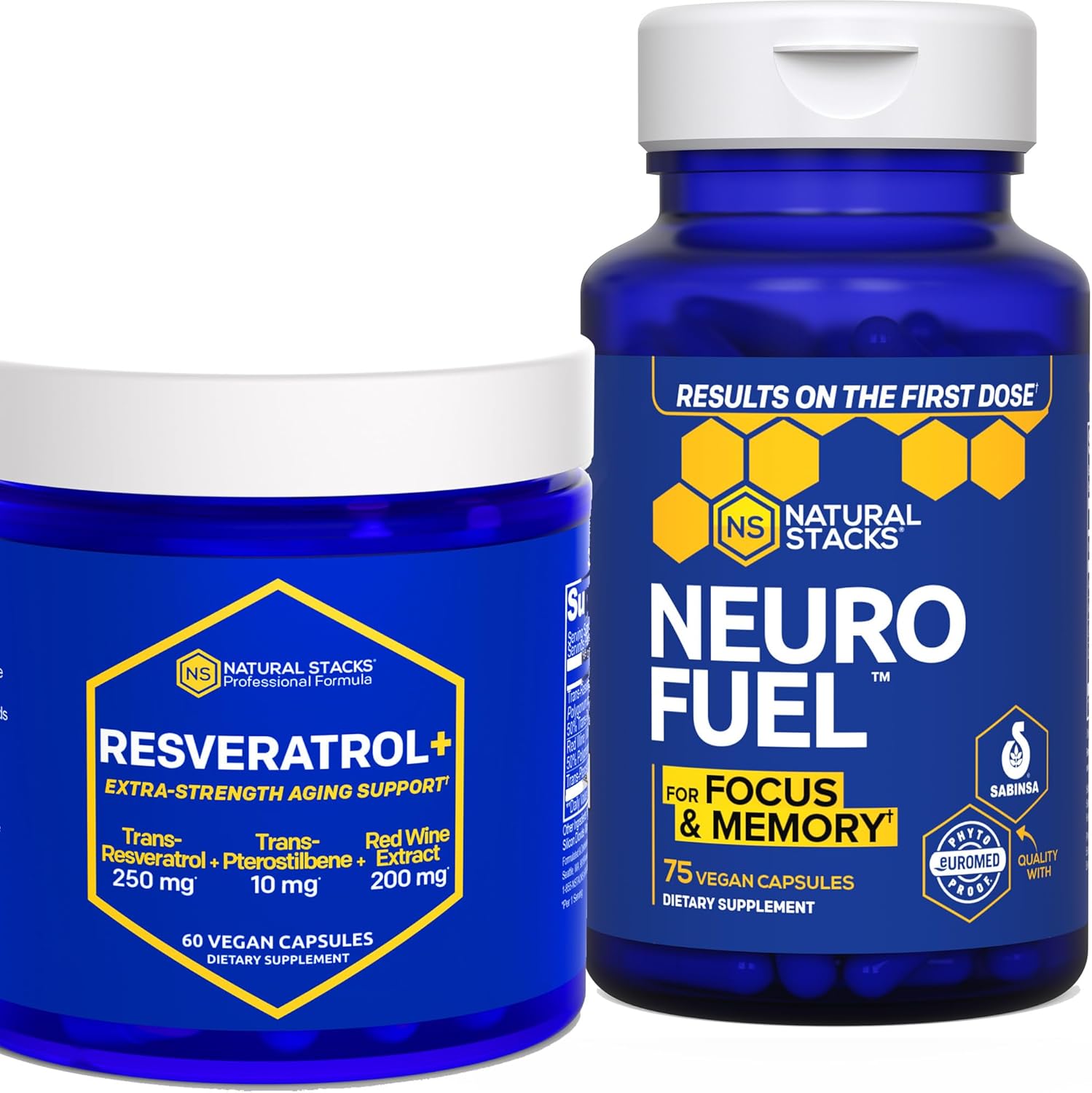 NeuroFuel & Resveratrol+ Supplement Bundle for Focus, Memory & Brain Health - 135 Capsules