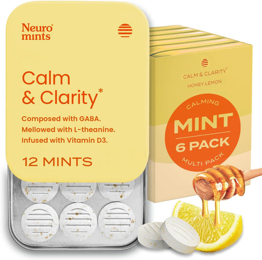 NeuroGum Nootropic Brain Supplement Mints - Calm & Clarity - Sugar Free with L-theanine, GABA, Vitamin D3 - Memory Support - Stress Relief for Men & Women - Honey Lemon Flavor - 72 Pieces