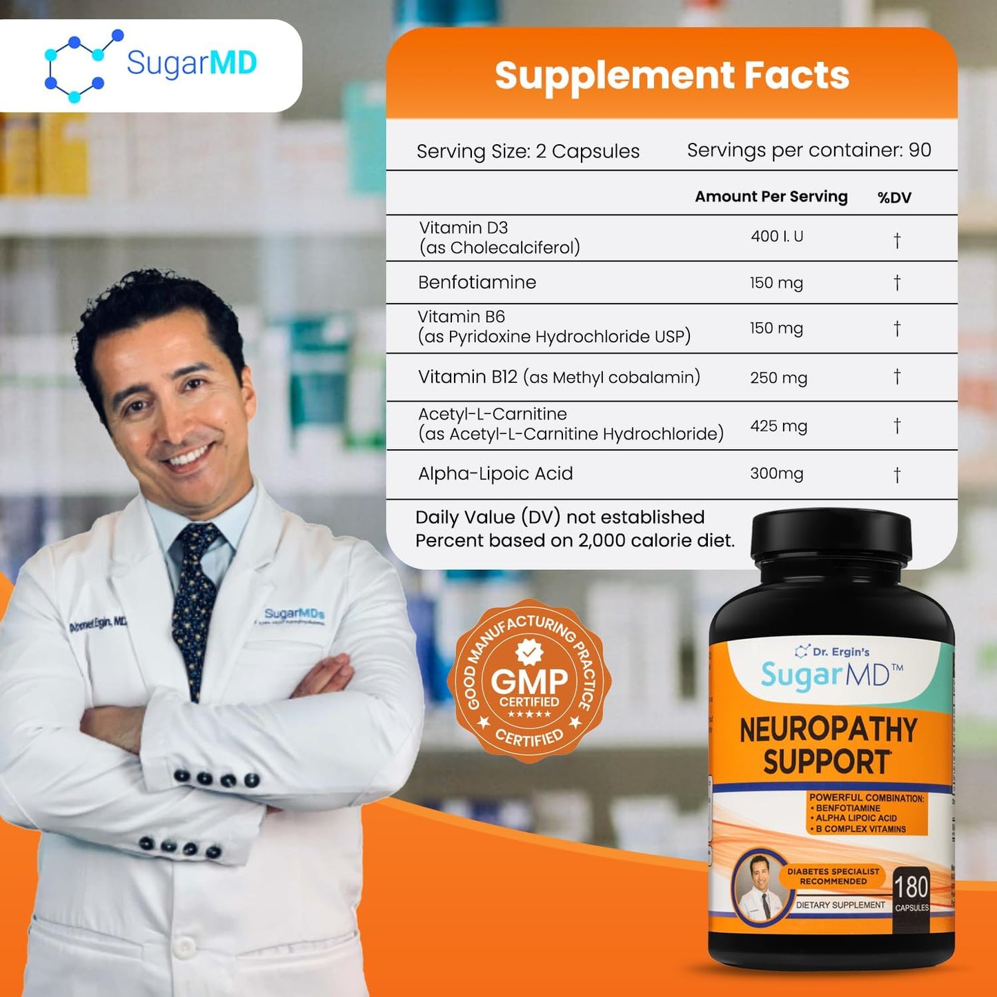 Neuropathy Support Supplement - 180 Capsules for Nerve Health with Alpha Lipoic Acid, Benfotiamine, Vitamin D3 B6 B12 - Support for Feet, Hands, Fingers, Legs - 90 Day Supply - BoostGo Australia