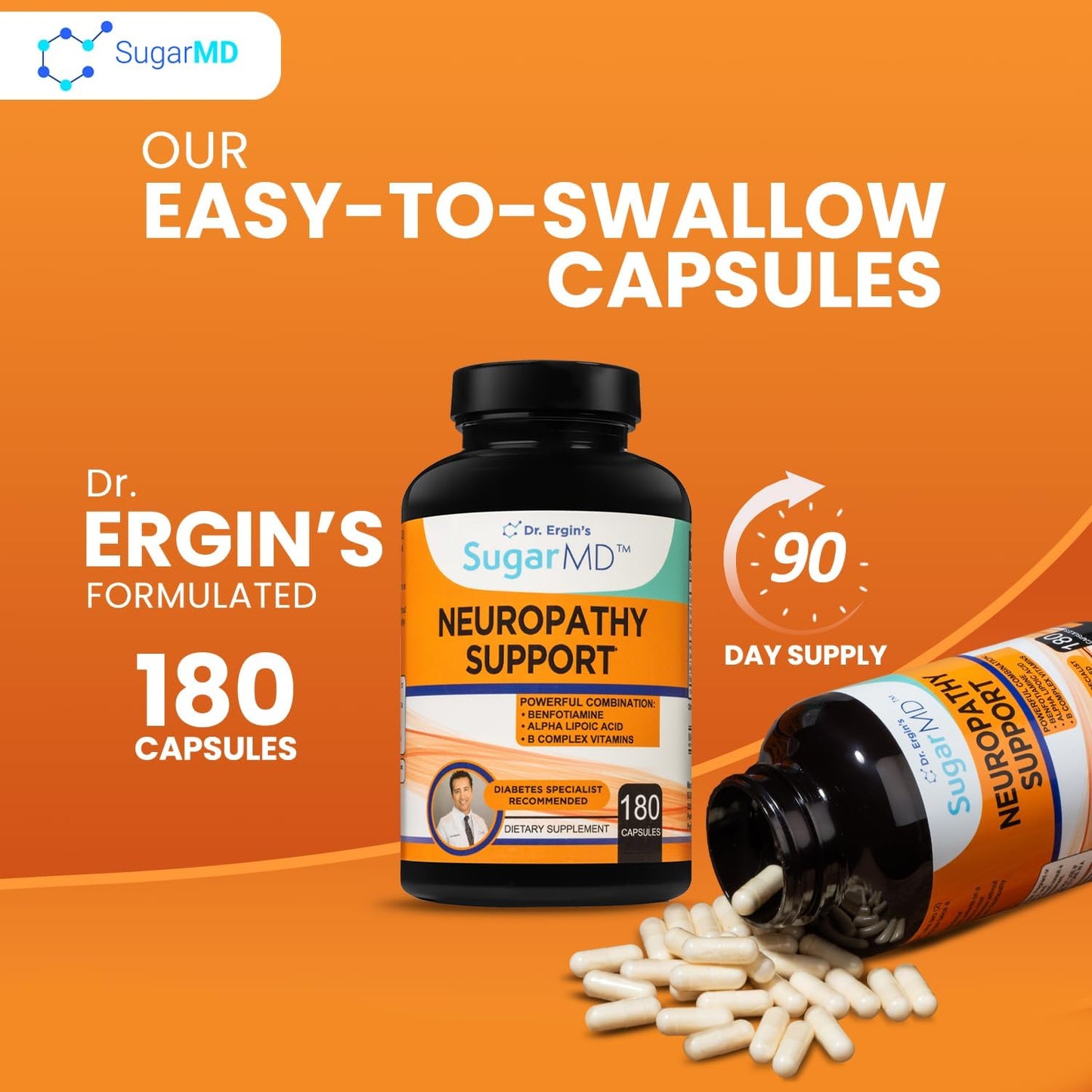 Neuropathy Support Supplement - 180 Capsules for Nerve Health with Alpha Lipoic Acid, Benfotiamine, Vitamin D3 B6 B12 - Support for Feet, Hands, Fingers, Legs - 90 Day Supply - BoostGo Australia
