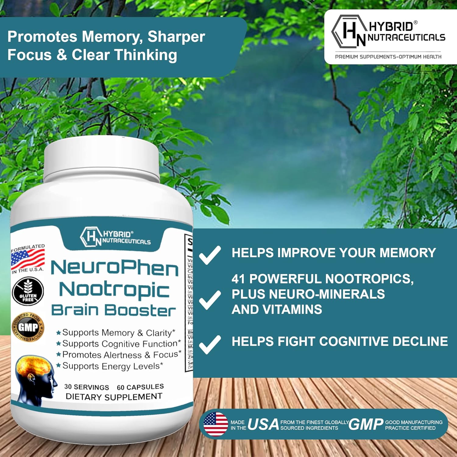 NeuroPhen Nootropics Brain Booster Supplement with Bacopa Extract, Phosphatidylserine, Huperzine A - 60 Capsules for Focus and Memory