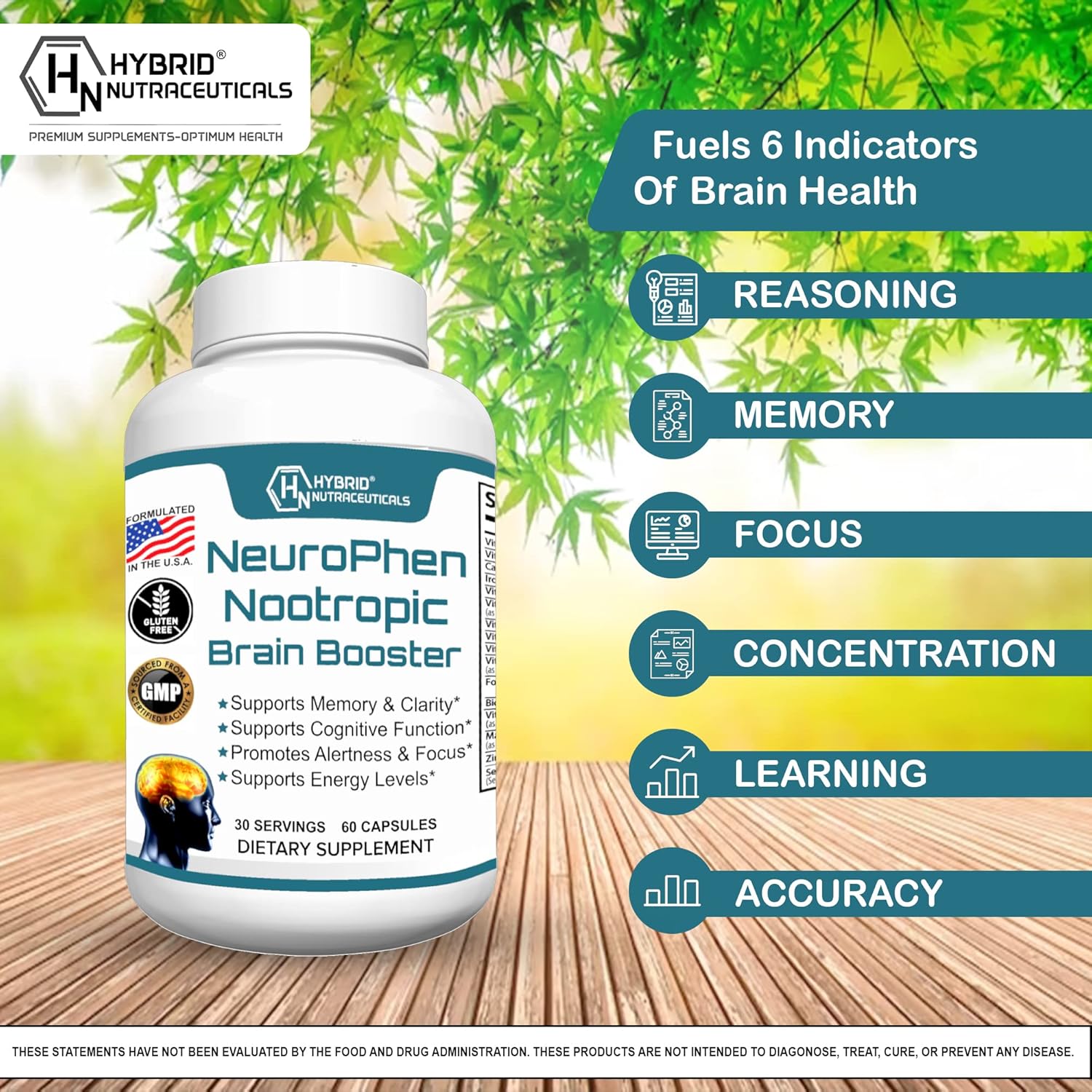 NeuroPhen Nootropics Brain Booster Supplement with Bacopa Extract, Phosphatidylserine, Huperzine A - 60 Capsules for Focus and Memory
