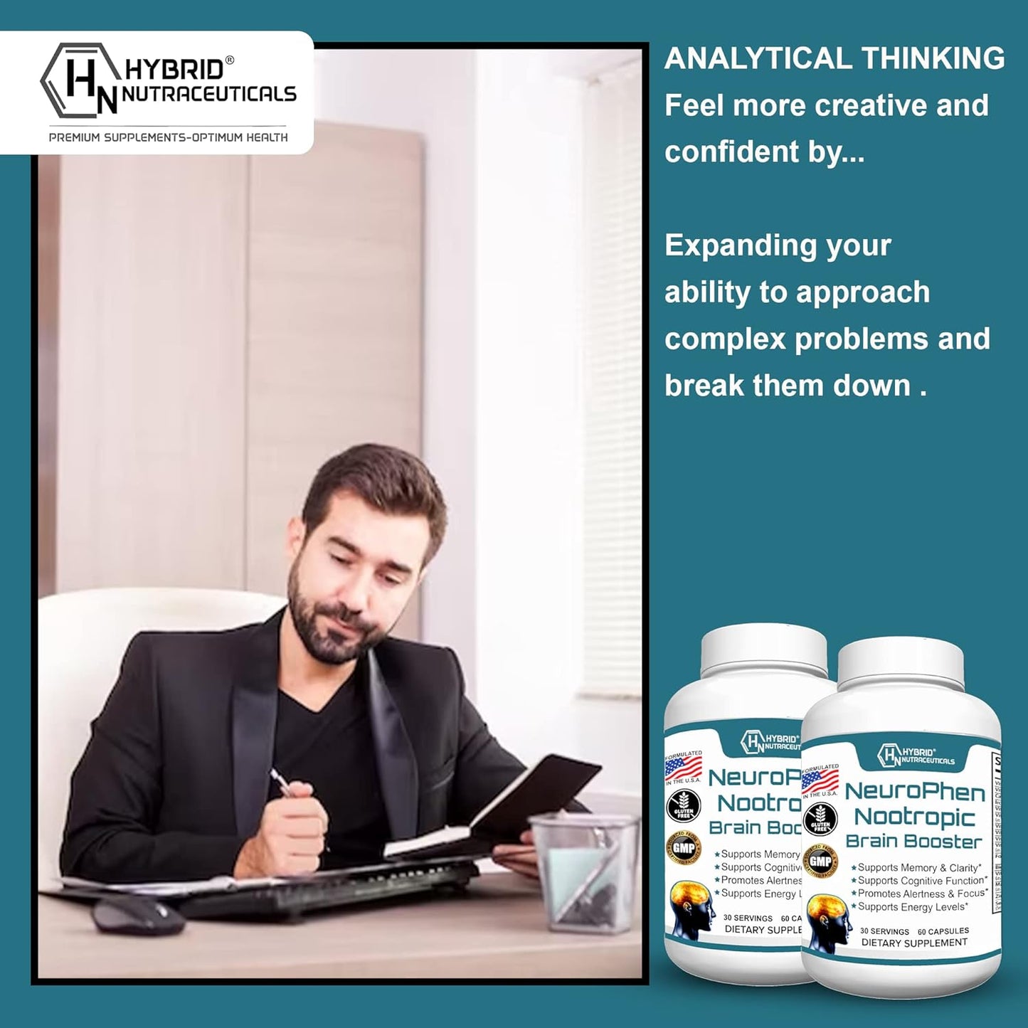 NeuroPhen Nootropics Brain Booster Supplement with Bacopa Extract, Phosphatidylserine, Huperzine A - 60 Capsules for Focus and Memory