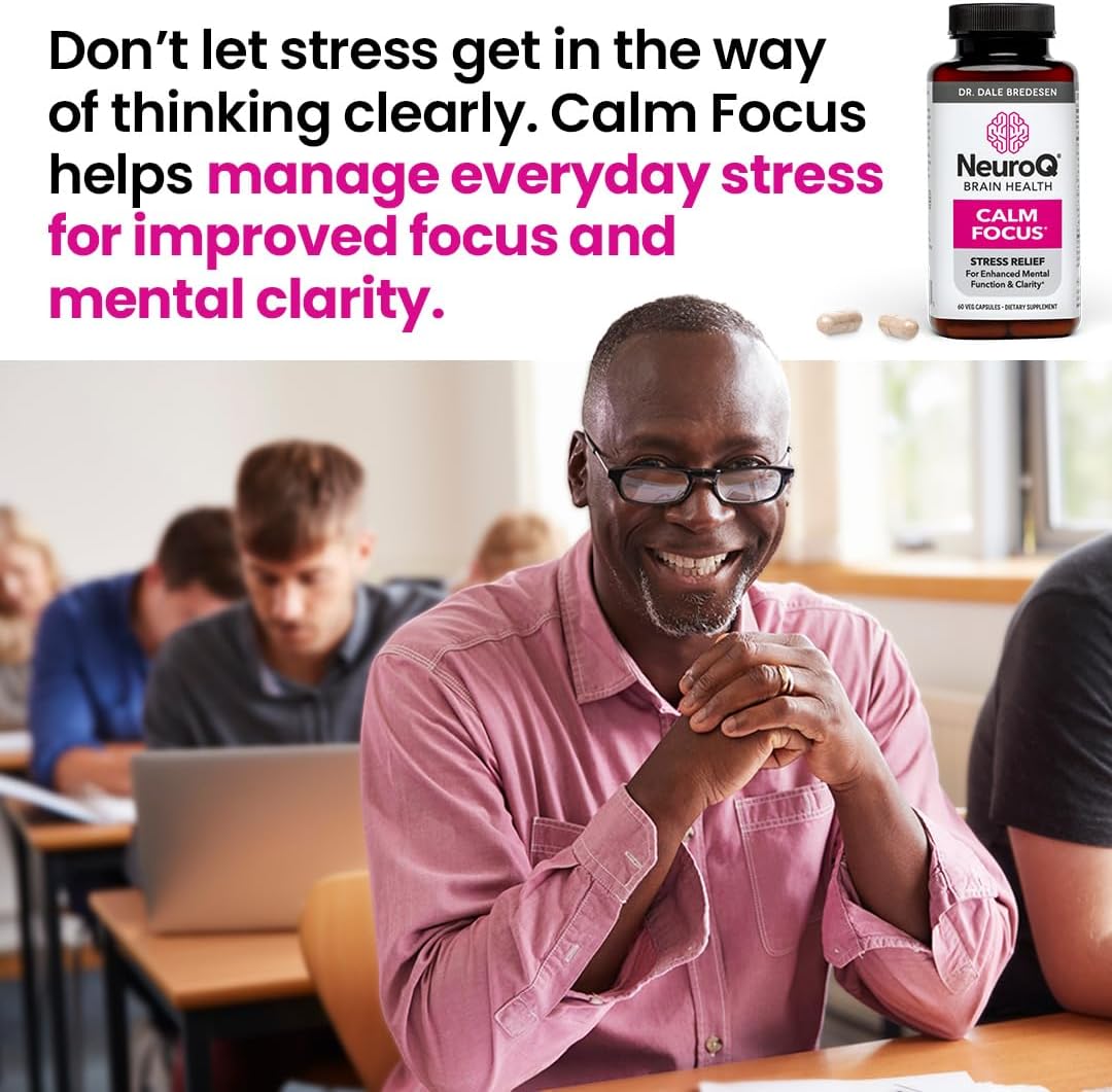 NeuroQ Calm Focus Capsules - Stress Relief Supplement with Sensoril Ashwagandha, Magnesium, GABA, L-Theanine, Andean Cocoa, Kava Kava - 60 Capsules