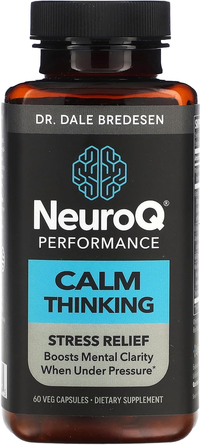 NeuroQ Calm Thinking Supplement Pills - Natural Stress Relief & Mental Focus - Sensoril Ashwagandha, GABA, L-Theanine - 60 Capsules