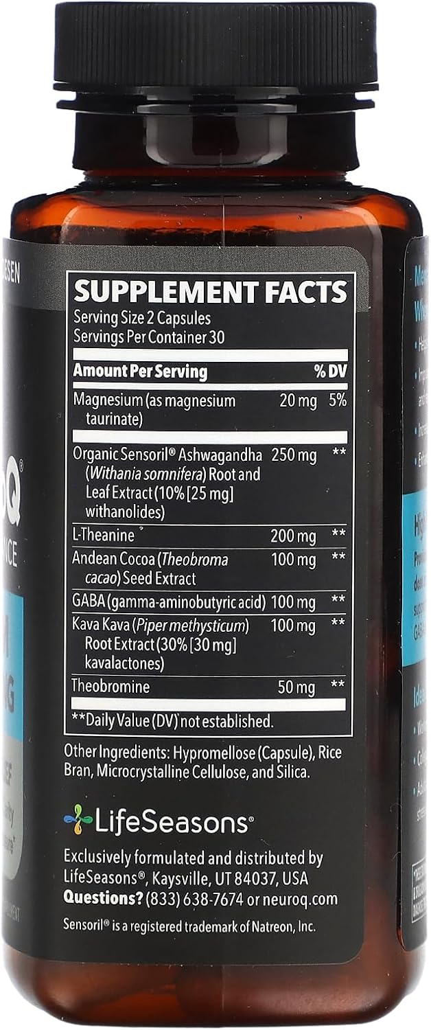 NeuroQ Calm Thinking Supplement Pills - Natural Stress Relief & Mental Focus - Sensoril Ashwagandha, GABA, L-Theanine - 60 Capsules