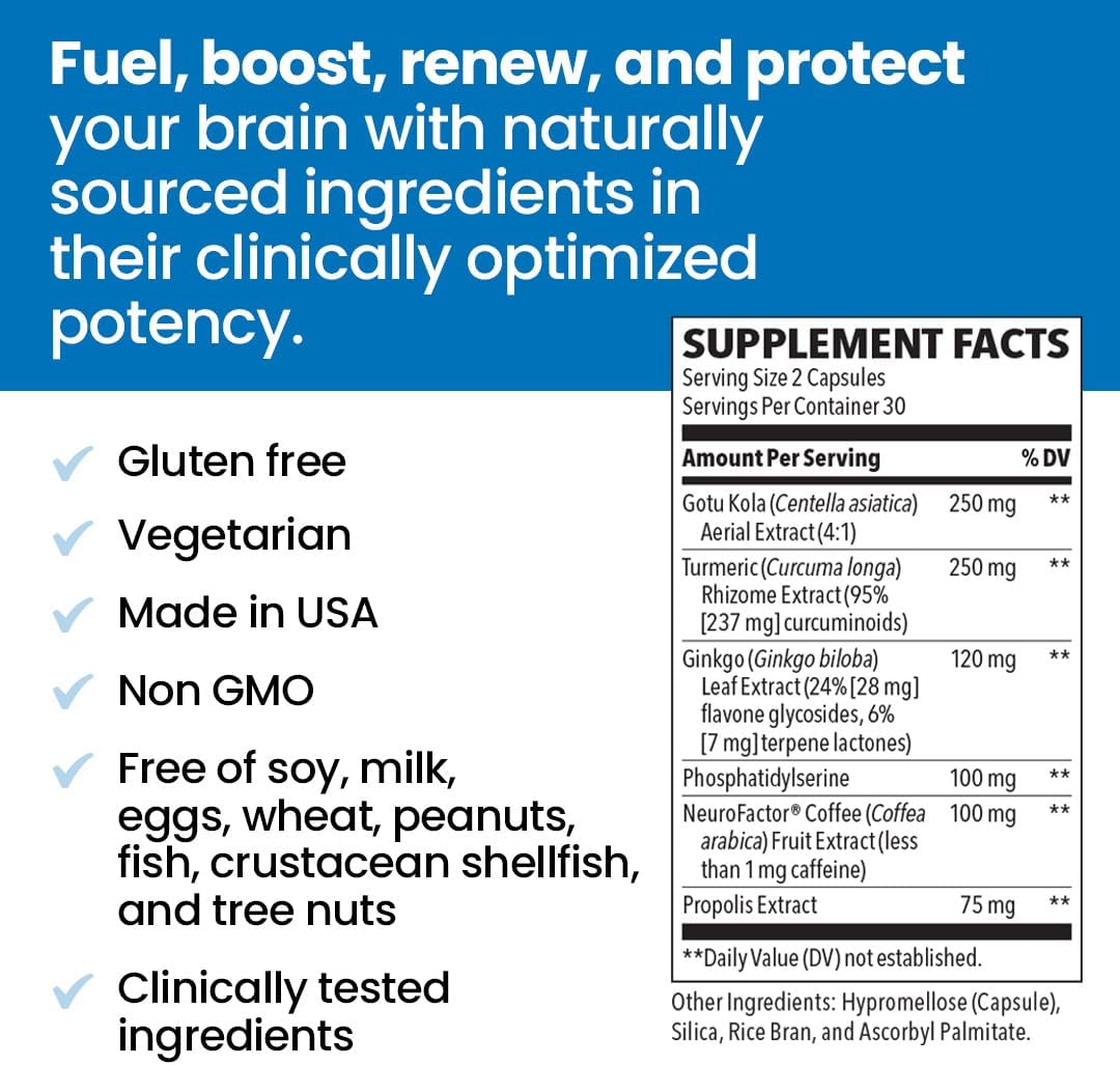NeuroQ Memory & Focus - Cognitive Performance Support with Dr. Dale Bredesen's Neuroprotective Formula - Gotu Kola, Ginkgo, Phosphatidylserine - 60 Capsules - BoostGo Australia