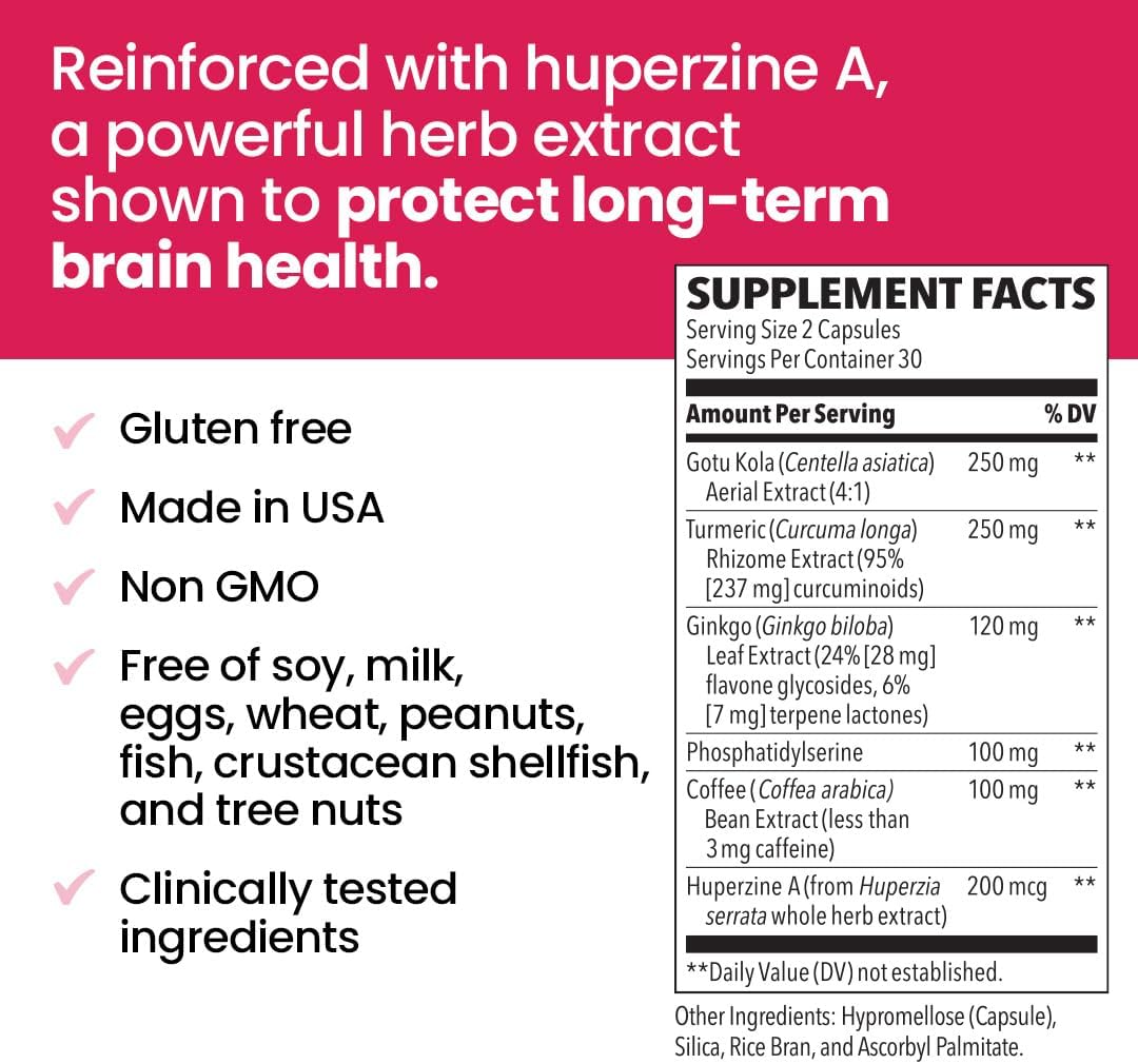 NeuroQ Memory & Focus Extra Strength Capsules - Cognitive Performance Booster with Huperzine A, Gotu Kola, Ginkgo & Coffee Fruit - Supports Brain Function & Concentration - 60 Count