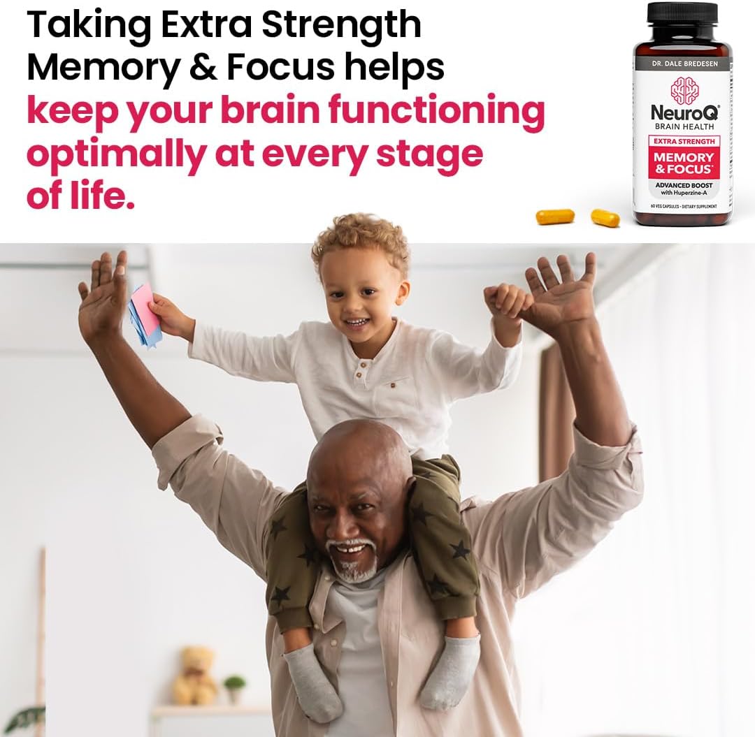 NeuroQ Memory & Focus Extra Strength Capsules - Cognitive Performance Booster with Huperzine A, Gotu Kola, Ginkgo & Coffee Fruit - Supports Brain Function & Concentration - 60 Count
