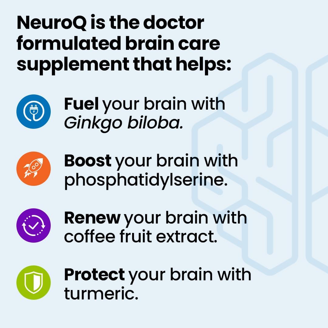 NeuroQ Memory & Focus Supplement - Cognitive Performance Boost - Brain Function Support - Dr. Dale Bredesen Formula - Gotu Kola Ginkgo Phosphatidylserine Propolis - 120 Capsules