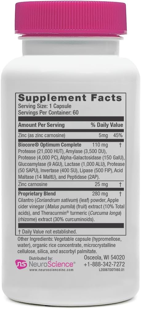 NeuroScience Digest DTX Gut Supplement with Digestive Enzymes - Apple Cider Vinegar & Zinc Carnosine - 90 Capsules for Healthy Gut Detox & Digestive Health