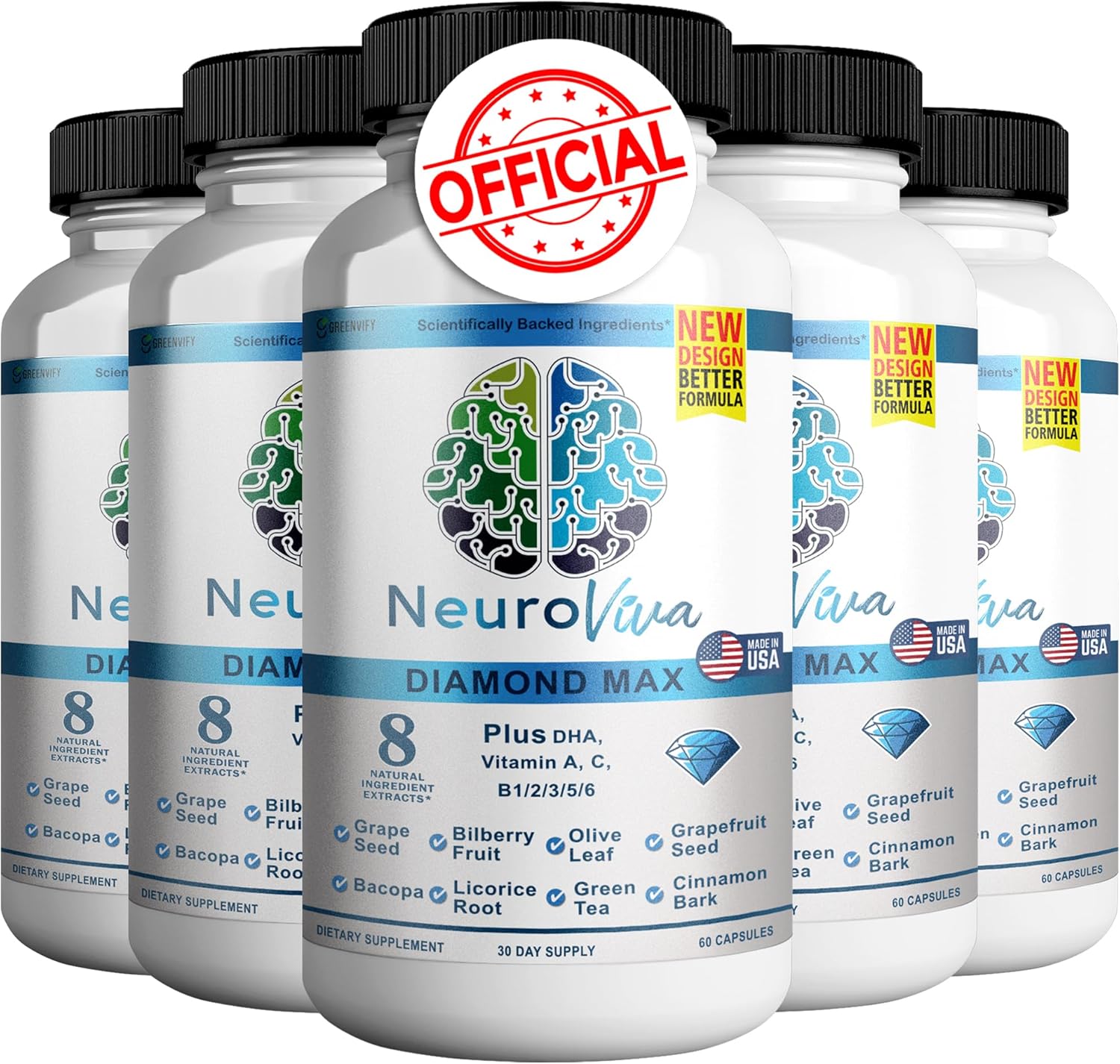 Neuroviva Diamond Max Plus Brain Supplement - Memory & Focus Concentration for Mental Clarity - Cognitive Enhancement Vitamins B6, B12 - 60 Capsules