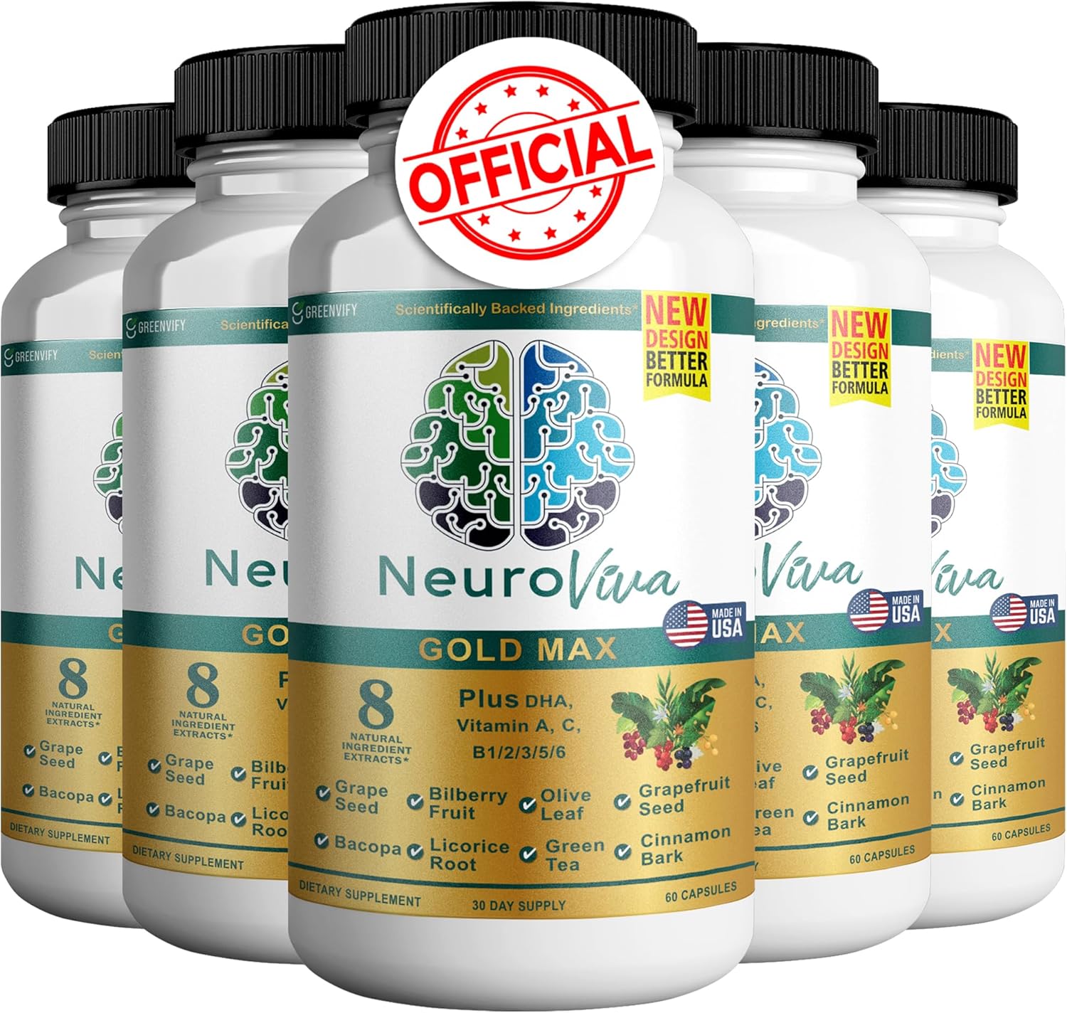 Neuroviva Gold Max Plus Brain Supplement for Memory and Focus - Cognitive Enhancement with Vitamins B6, B12 - 60 Capsules