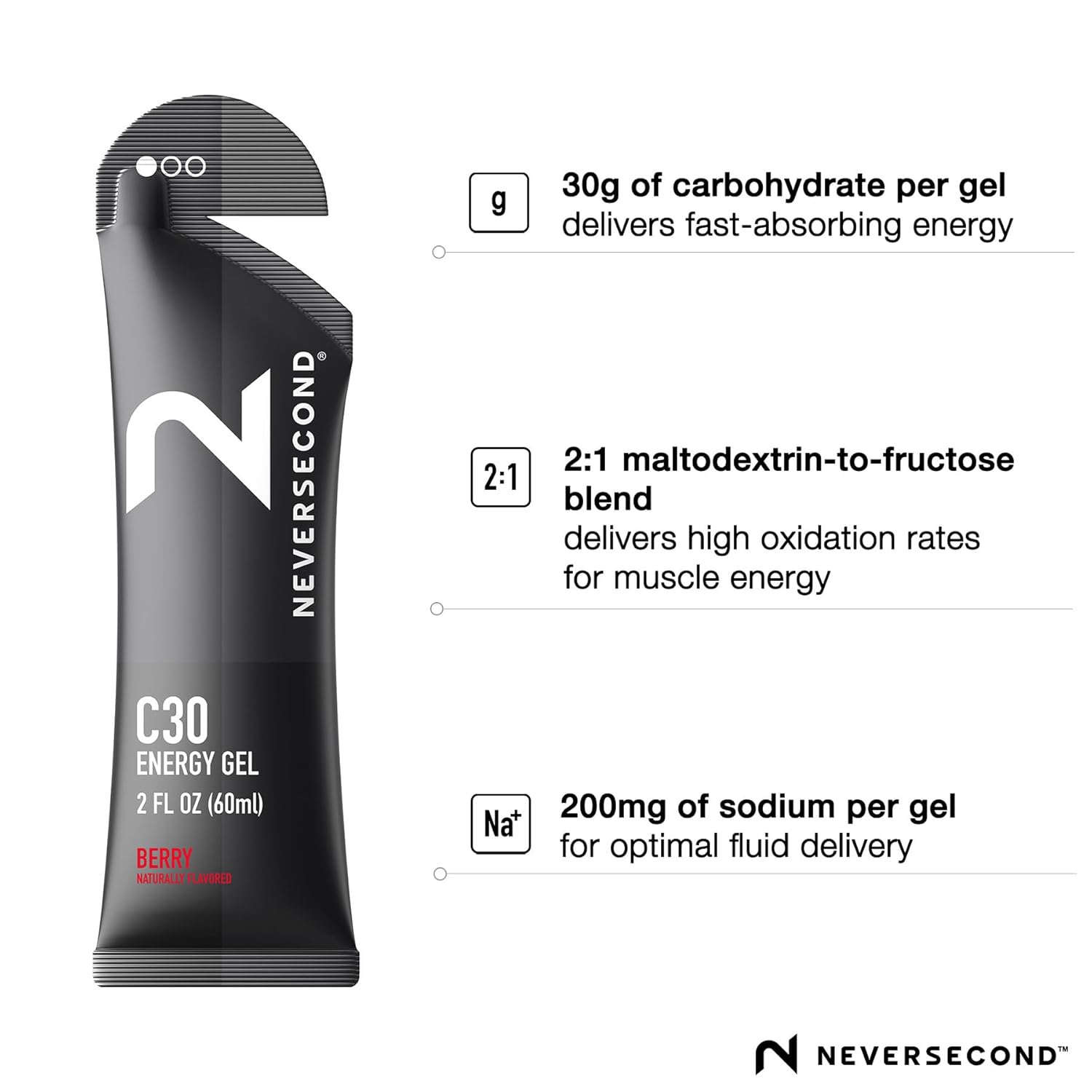 Never2 C30 Energy Gel 12-Pack: Berry Flavor for Triathlons, Ironman, Cycling, and Marathons - Performance Nutrition and Hydration
